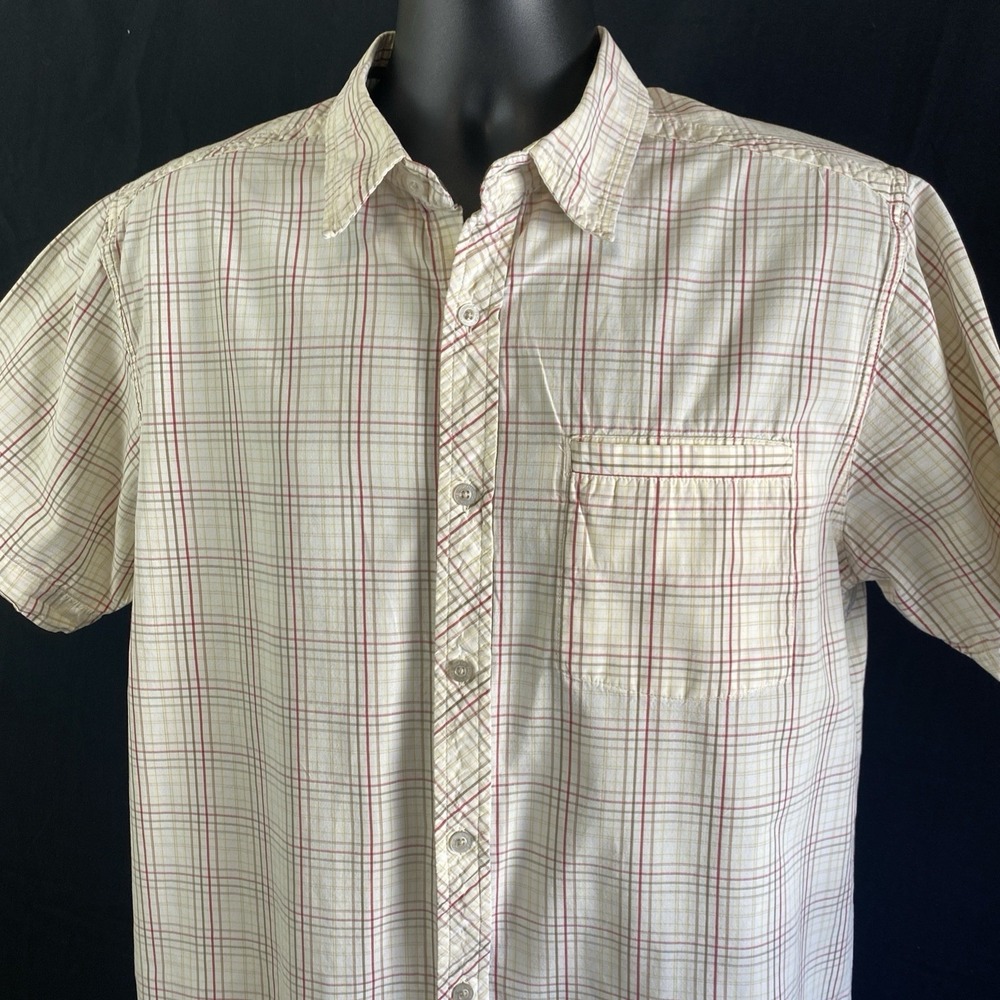 North Face Shirt Mens Large Beige Plaid Short Sleeve Button Up‎ Outdoors Casual